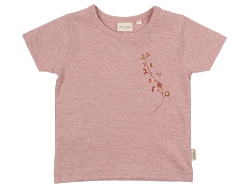 Lysrød meleret T-shirt med blomsterprint på brystet PP234 bright rose